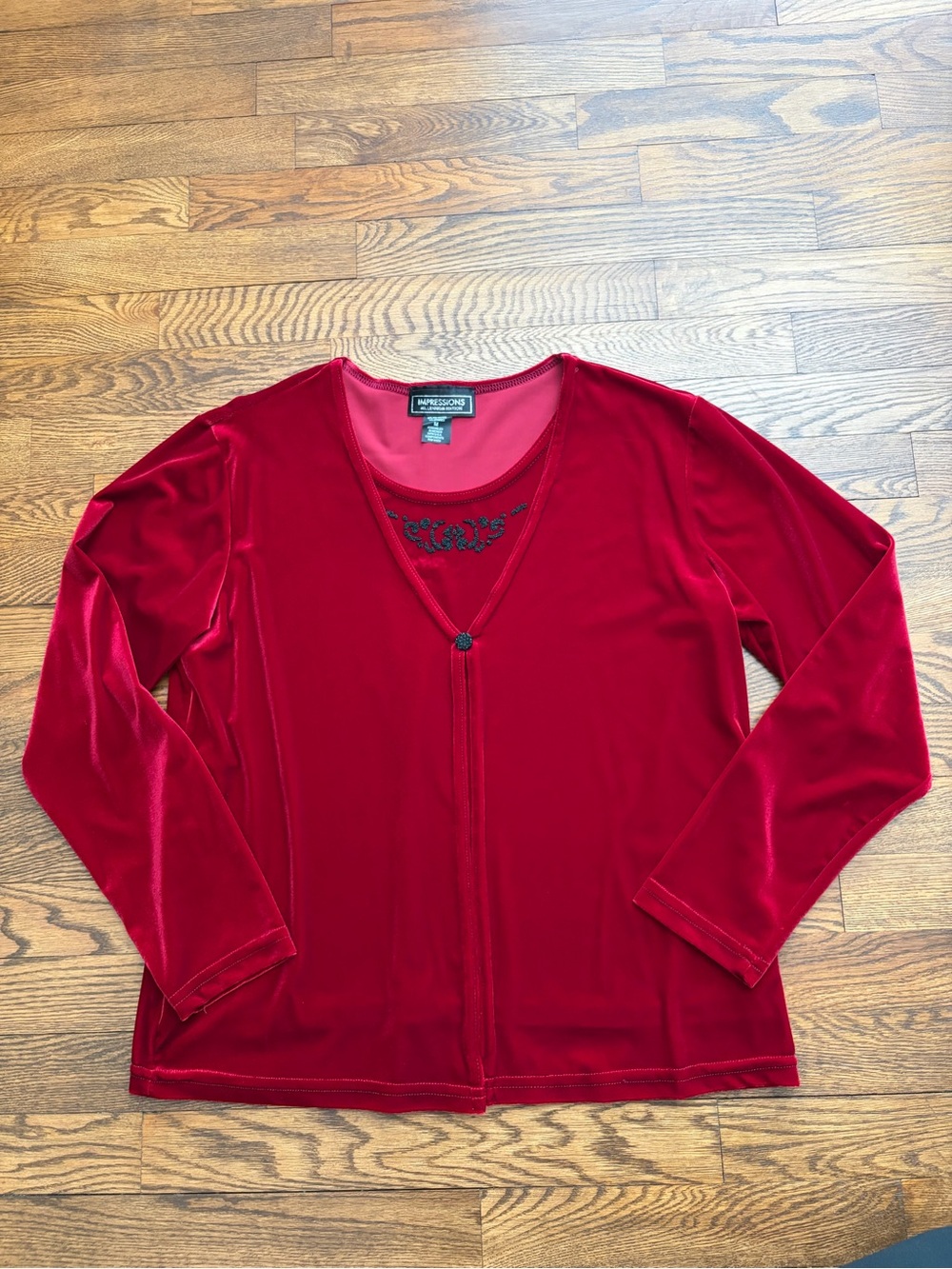 Vintage Y2K Impressions Red Velvet Faux Tank Cardigan Size M Whimsigoth Goth